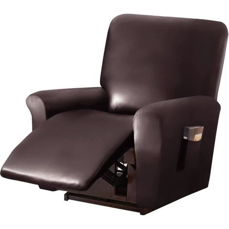 Imperméable Housse De Fauteuil Relax Extensible, PU Cuir Housse De Chaise Inclinable avec Poche Latérale, Café -1 Place (1/4)
