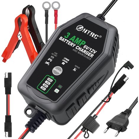 Chargeur de Batterie Auto 3A 6V/12V Chargeur Intelligent avec Charge d’Entretien, Désulfatation et Compensation de Température pour Voiture, Moto, Batteries AGM, Gel, EFB, Plomb-Acide et LiFePO4 (1/5)