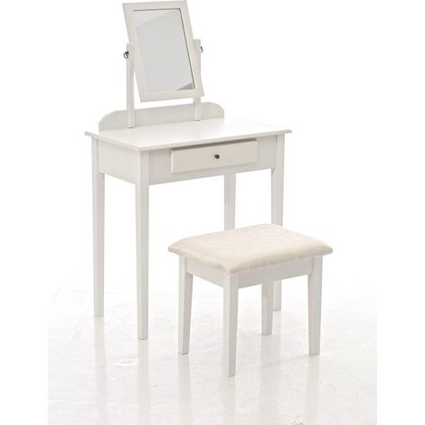 Tocador con taburete y espejo incluido en madera blanca MOC10006