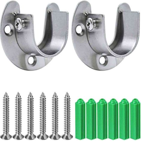 Support Pour Tube Ronde - En Acier Inoxydable - Pour Barre De Porte-Vêtements Armoire Salle De Bain Cuisine - 2 Pièces (1/5)