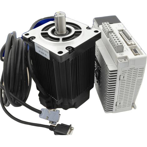 Servomotor de lazo cerrado, par de 20 N·m, longitud de 221 mm, entrada de CA de 150-240 V, corriente nominal de 6 A, compatible con NEMA 34/42. (1/5)