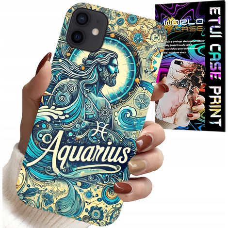 Custodia per iPhone 12 mini - segno zodiacale, Acquario, retro con astronomia (1/5)