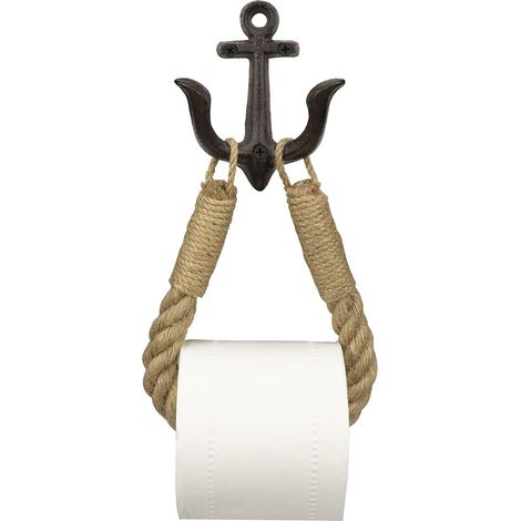 Porte-Papier Toilette en Corde Nautique avec Crochet en métal pour décoration de Salle de Bain (Noir) (1/5)