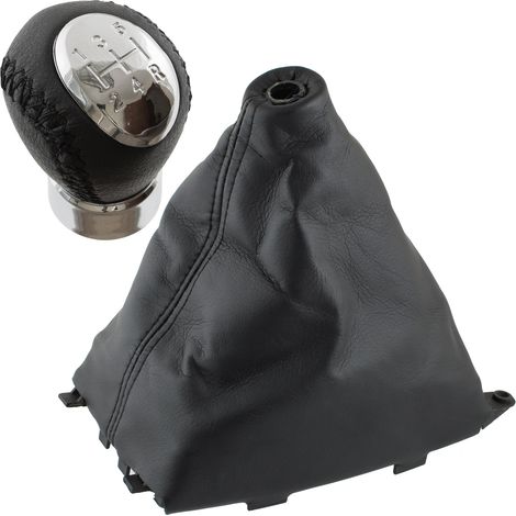 Pomo de palanca de cambios Mazda 6 GG/GY 02-08 CUERO NEGRO 5 VELOCIDADES 12MM + funda de palanca de cambios + marco 2 uds. JUEGO (1/5)