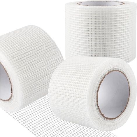 3 pièces de ruban en fibre de verre EXTRA FORTE auto adhésif en tissu de fibre de verre pour spackle 10 cm x 25 m, ruban de joint en fibre de verre pour réparer les fissures, remplir les (1/5)