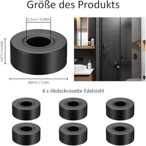 Mitigeur Douche, 30mm Rosace Robinet Noire, 6 Pièces Acier Inoxydable Rosace Radiateur, Rosettes pour Tuyau de Chauffage, Cache Tuyau Radiateur, pour Conduites D'eau, Conduites de Gaz, Robinets (1/4)