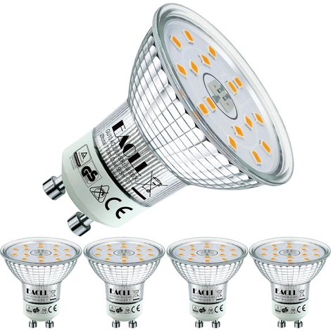 Ampoule LED GU10 Blanc Chaud 3000K, 5W Équivalent Halogène 75W, Lot de 4. 585 Lumens AC 230V LED Éclairag Sans Scintillement, Angle de Faisceau 120° Spot, Non Dimmable Lampe à Réflecteur (1/5)