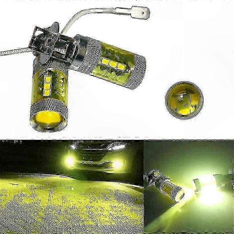 Pack de 2 Feux de Brouillard LED H3 80W, Ampoules Clignotants Jaunes 16-SMD, 12-24V Universel pour Voitures et Camions (1/5)