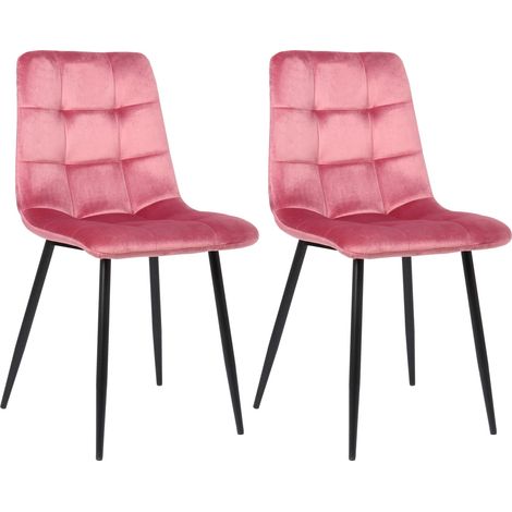 Lot de 2 chaises de salle à manger en velours rose pieds métal noir mat style moderne CDS101103