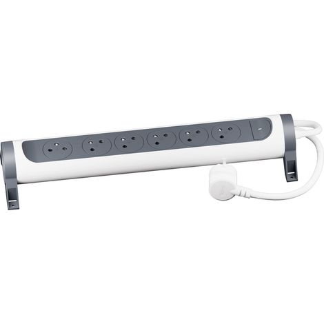 Legrand - Rallonge 6x2P+T Surface avec interrupteur et cordon 1,5m 3G 1mm² - blanc/gris