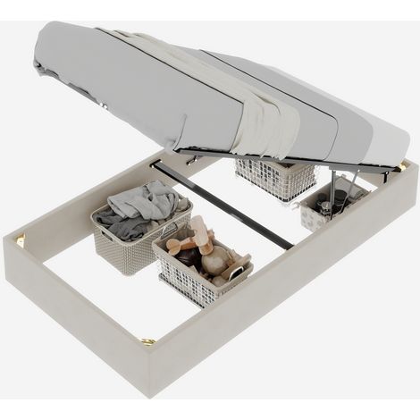 Letto Singolo con Velluto 90x200 cm, con Base a Pistoni Gas e Design Minimalista, Beige (Senza Materasso) (1/5)