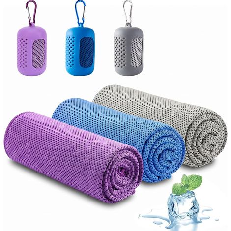 3 Pièces Serviette Rafraichissante Serviette Sport Musculation Cool Towel Serviette de Refroidissement en Microfibre pour Sport, Fitness, Voyage (Violet/Gris/Bleu)