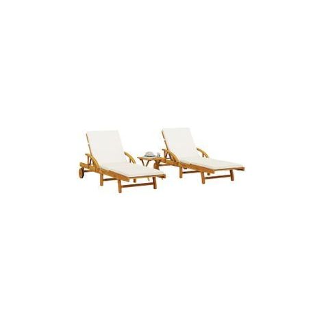 Chaises longues lot de 2 avec table bois massif d'acacia (1/5)
