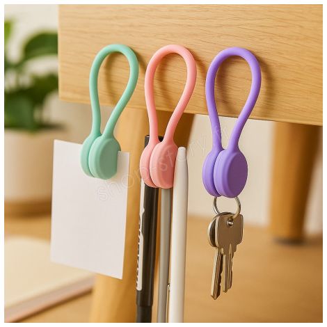 Lot de 3 Attaches de Câble Magnétiques en Silicone Réutilisables pour Bureau et Maison (1/5)