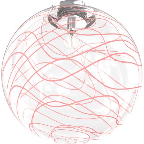 Plafoniera Contemporanea Moon Metallo Cromo Vetro Rosso 1 Luce E27 D.40Cm (1/4)