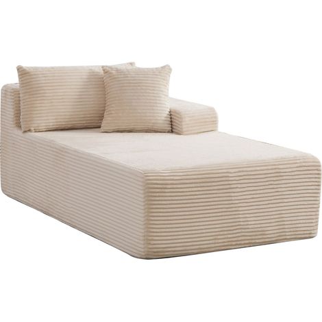 Fauteuil Modulaire - 1 Place - Confort Moelleux - Chenille - Chaiselongue & Coussins Inclus - Mousse Haute Densité - Moderne - Beige (1/5)