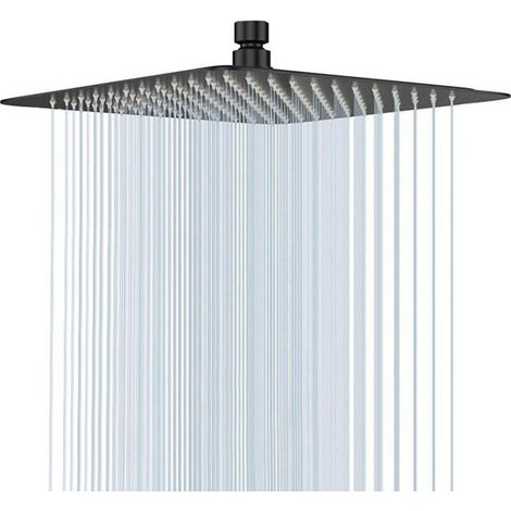 Lntyq Pommeau de Douche Noir, Tête de Douche Pluie 20 cm Pomme de Douche Carré en Acier Inoxydable Pomme de Douche Anti Calcaire