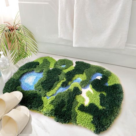Tapis pelucheux en mousse de 5,2 x 8,4 m, amusant, tapis de bain pour chevet, dortoir, chambre à coucher, couloir, tapis antidérapant et lavable pour chambre à coucher, salon, vert forêt (1/5)