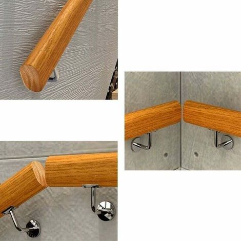 Support de main courante en bois massif – 2 supports en acier inoxydable – Résistant à l'usure – Longueur 30 cm pour loft intérieur (1/3)