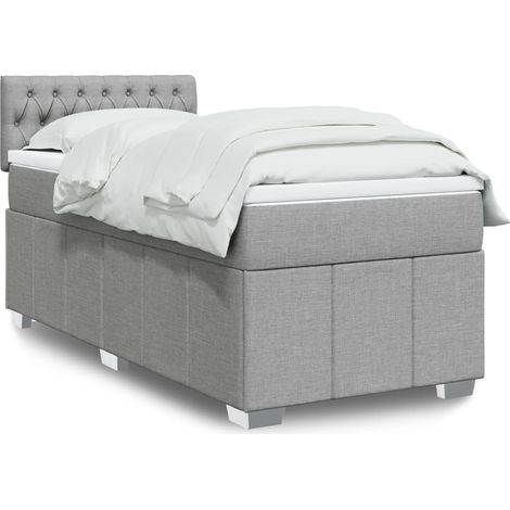 Boxspringbett mit Matratze Hellgrau 90x200 cm Stoff