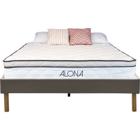 Conjunto de Colchón y Somier 120x190 cm Gris Alona Resortes con Memoria de Forma 80 Kg/m³ - Altura 25,5 cm - Encimera Suave - Soporte Equilibrado - 5 Zonas de Confort