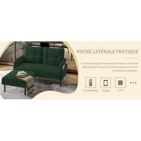 Canapé-Cord-Zweisitzer avec assises confortables. Haut dossier et poches latérales. Pieds en métal. Poches latérales intégrées. Confortable et agréable à utiliser (1/5)