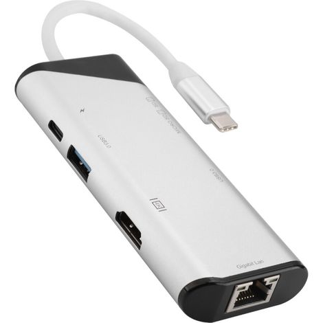 Hub multiporta portatile, custodia in alluminio, adattatore multimediale, supporta la trasmissione ad alta velocità e la funzionalità OTG bidirezionale.