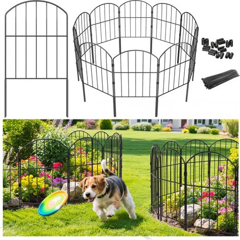 Clôture de jardin en métal antirouille, 10 panneaux, 3,2 m × 61 cm - Noire - Barrière décorative extérieure pour cour, terrasse et pelouse (1/5)