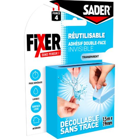 SADER - Adhesif double face reutilisable 1,5 m x 19 mm
