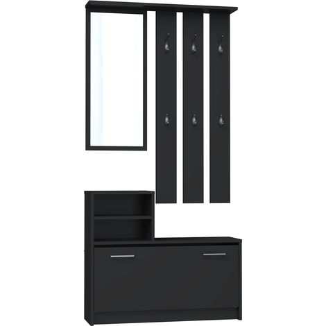 VITTORIA - Mueble recibidor - zapatero - 180x85x24cm - 6 ganchos + espejo + zapatero