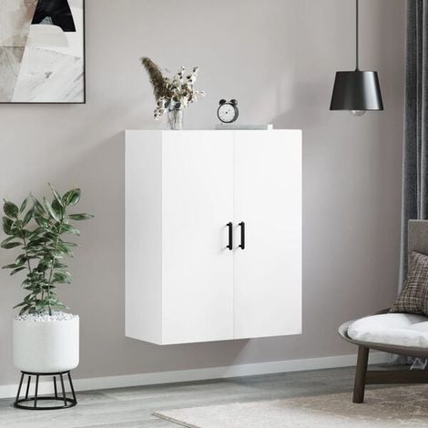Meuble de Rangement Mural Suspendu Blanc 69,5 x 34 x 90 cm - Armoire de Toilette avec Étagères, Placard de Salle de Bain Moderne et Gain de Place (1/5)
