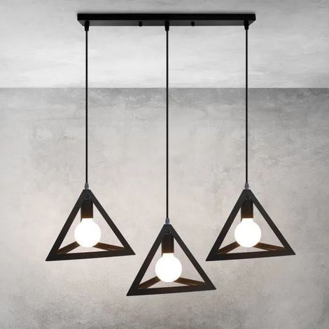Industriel Suspension Luminaire en Triangle Rétro Lustre Plafonnier Vintage Métal pour Salon Restaurant (1/4)