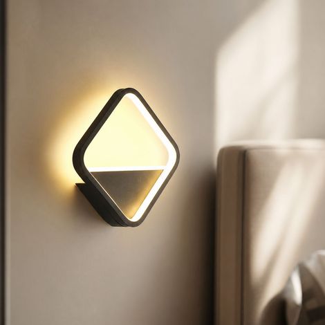 Applique murale LED 19W design moderne, fer noir laqué, lumière tricolore réglable, idéale pour chambre, 25x25x5cm (1/5)