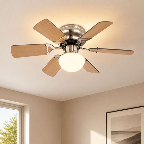 Deckenventilator mit Beleuchtung Deckenlampe Ventilator Wohnzimmer, Vor-Rücklauf 3 Stufen, wechselbare Flügel graphit buche, 1x E27, DxH 76x28 cm (1/5)