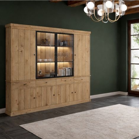 Vaisselier en bois 4 portes vitrées – Style moderne – Pour salle à manger contemporaine – Élégance et fonctionnalité (1/5)