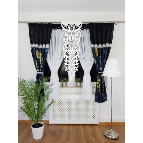 Juego de cortinas Monstera Glamour: elegancia en negro y azul marino. (1/5)