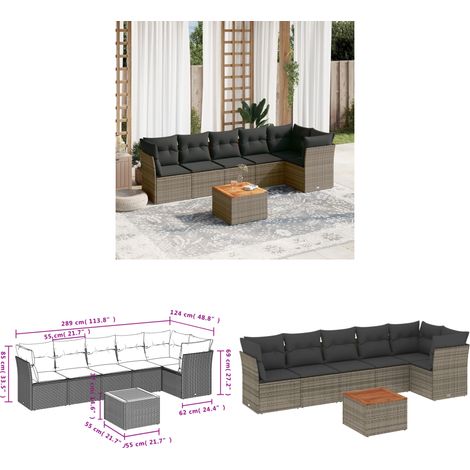 7-tlg. Garten-Sofagarnitur mit Kissen Grau Poly Rattan - Gartenmöbel - Outdoor Möbel - Rattan Gartenmöbel - Lounge Set - Esstischgarnitur - Home & Living (1/3)