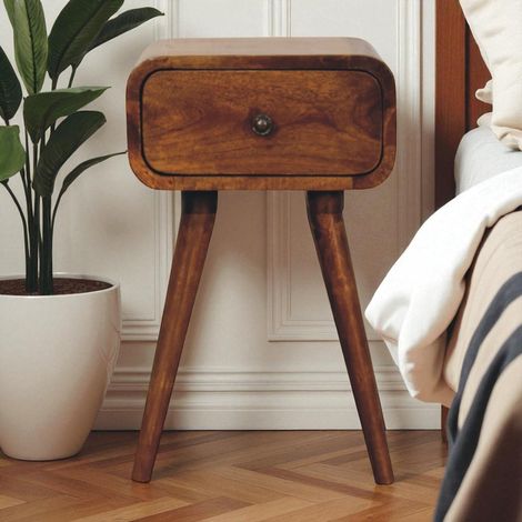 AS EASY Solid Wood Avora Mini Chestnut Nightstand with 1 Drawer, Dark Brown
