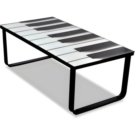 Table basse de salon salle à manger design verre musique piano 90 x 45 cm noir (1/5)