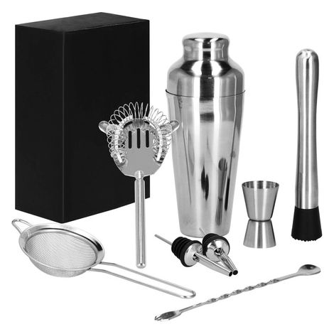SPRINGOS Cocktail Shaker Zubehör Parisian Shaker 550 ml Für Mixgetränke Exotischste Cocktails Fruchtcocktails Für Anfänger Und Profis 8-teiliger Set Snapsausgießer Löffel mit Gabel Messbecher