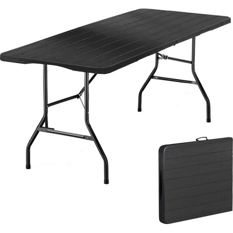 Table de Jardin 8 Personnes - Table Pliante 180x70x74 cm - Table Camping Exterieur pour Jardin Terrasse et Balcon - Noir (1/5)