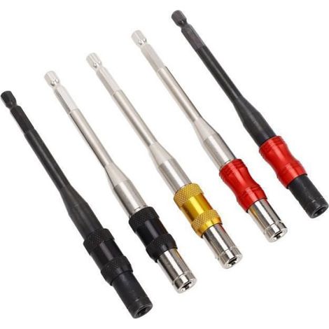 5Pcs Embout de Perceuse Prolongateur de 1/4po Tige Hexagonale Tige d'Extension Magnétique de Tournevis 145mm (1/4)