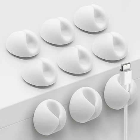 Lot de 10 clips auto-adhésifs pour fils et câbles, pinces de chevet, support de câbles, organisateur de câbles, port unique (blanc) (1/5)