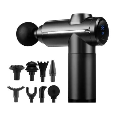 Mini pistolet de massage pour détendre les muscles du cou et des épaules. Appareil portable haute fréquence à plusieurs niveaux – écran LCD noir élégant, 32 niveaux