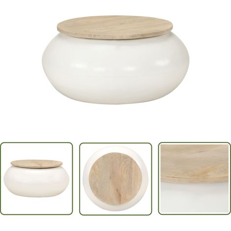 The Living Store Table basse blanc 51x51x27 cm bois de manguier massif - Table Basse - Table D'appoint - Mobilier Salon - Bois De Manguier - Design Moderne (1/5)