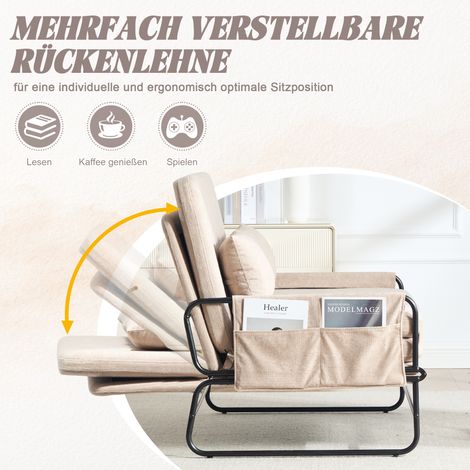 Sofá cama, sofá convertible de dos plazas con estructura metálica, sofá moderno de chenilla con espacio de almacenamiento en los laterales, adecuado para la oficina en casa, el salón y el apartamento  (1/5)
