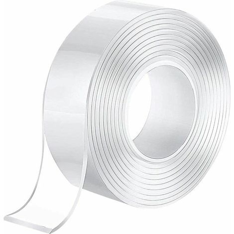 Ruban adhésif double face, ruban double face à forte viscosité, peut être réutilisé après lavage et séchage à l'eau 3 cm 1 mm 5 mètres (1/5)