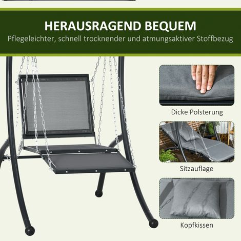 Balancelle de jardin type Hollywood avec coussins et auvent solaire réglable, gris foncé pour terrasse et espace extérieur (1/5)