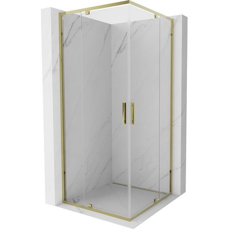 Mexen Exo quadratische Duschkabine schwenkbar 80 x 80 cm, transparent, gold - 8110-080-080-50-00 (1/5)