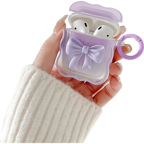 Étui compatible avec les AirPods 2 et 1. Coque souple transparente en TPU avec un joli nœud papillon coloré en 3D. Antichoc et résistante aux chocs. Compatible avec les AirPods 2 et 1 (violet). (1/5)